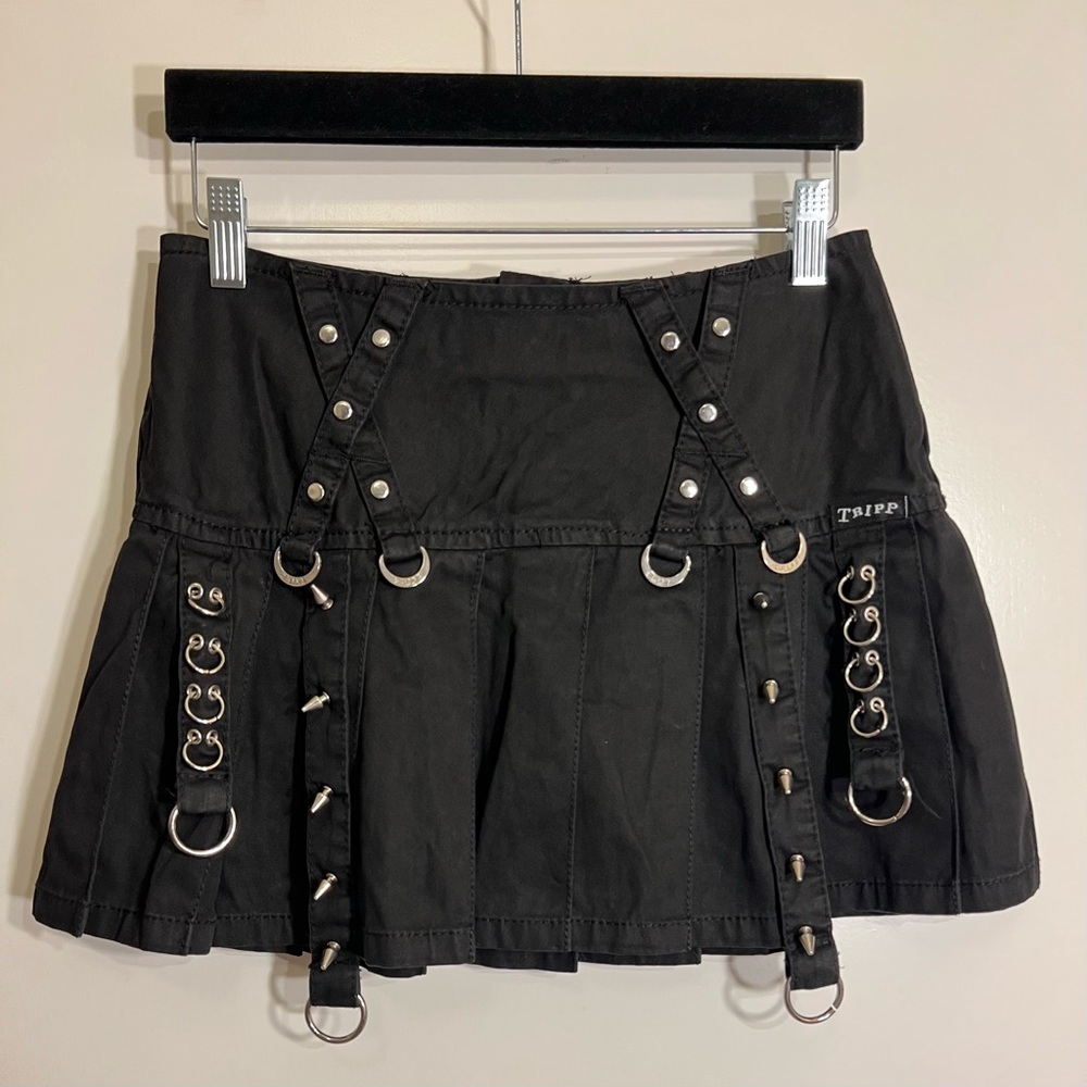 Vintage Y2K Tripp NYC Black Mini Skirt with Silver Hardware Detail